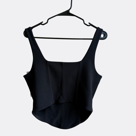 Open Edit Crepe Corset Top Black Square Neck Cropped Tank Size M NWT Sold Out - Picture 4 of 7